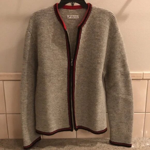 Vintage Other - Vintage German wool artisan knit zip up contrast trim sweater cardigan jacket
